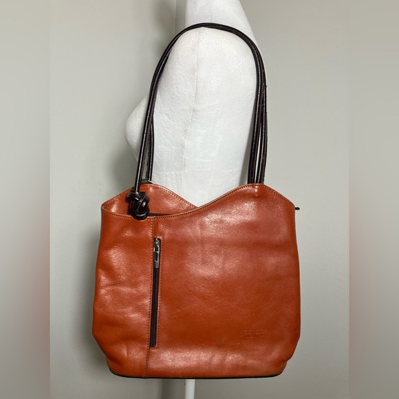 Florence BROWN GENUINE LEATHER SHOULDER BAG CONVERTIBLE BACKPACK‎ PURSE Zip - Picture 2 of 8